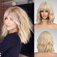 ELEMENT 2023 Cute Fashion 16 Inch Golden Blonde Loose Curly Hair Wig with Bangs Lolita Cosplay Party Daily Wigs for Women Wig  Hair Extensions Pads