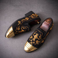 ใหม่แฟชั่นทองด้านบนและโลหะ Toe ผู้ชายกำมะหยี่รองเท้าอิตาเลี่ยน Mens รองเท้า handmade loafers PARTY Flats zapatos