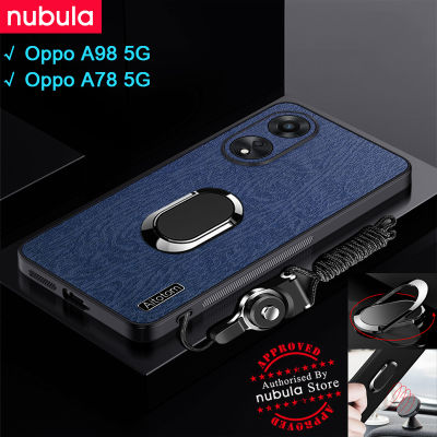 NUBULA สำหรับ A98 Oppo | A78 OPPO 5G เคสผิวเปลือกไม้หนังผิวสัมผัส Hp OPPO A78 5G A98เคสกันกระแทกโทรศัพท์มือถือฟรีที่ยึดโทรศัพท์ในรถเชือกเส้นเล็กฝาหลังสำหรับ A98 Oppo 5G A78 5G