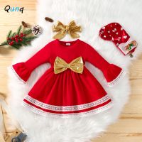 【jeansame dress】 Qunq สาว39; ฤดูหนาวใหม่ Ins ลมแข็ง O คอแขนลุกเป็นไฟกุทัณฑ์ลูกไม้เย็บคริสต์มาสน่ารักชุดเด็กเสื้อผ้าอายุ3ครั้ง8ครั้ง