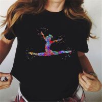 Summer 2023 watercolor Ballet dancer printed girl black t shirt kawaii gymnastics dance lover gift tee shirt femme custom tshirt