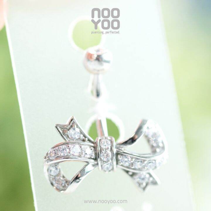 nooyoo-จิวสะดือสำหรับผิวแพ้ง่าย-cubic-zirconia-bow