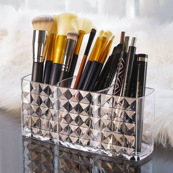 makeup-pen-storage-tube-stylish-pen-holder-acrylic-makeup-organizer-transparent-pen-holder-diamond-pattern-storage-box