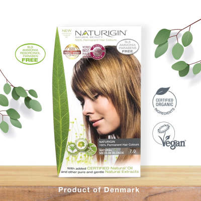 Naturigin 7.0 NATURAL MEDIUM BLONDE Permanent ORGANIC Hair Color Dye แนเชอรัลมีเดียมบลอนด์ 7.0 สีผมออร์แกนิค นำเข้าจากเดนมาร์ก (115ml)