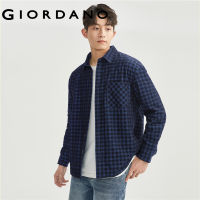 GIORDANO Men Shirts Single Patch Pocket Long Sleeve Relaxed Shirts Corduroy Plaid 100% Cotton Fashion Casual Shirts 18043601