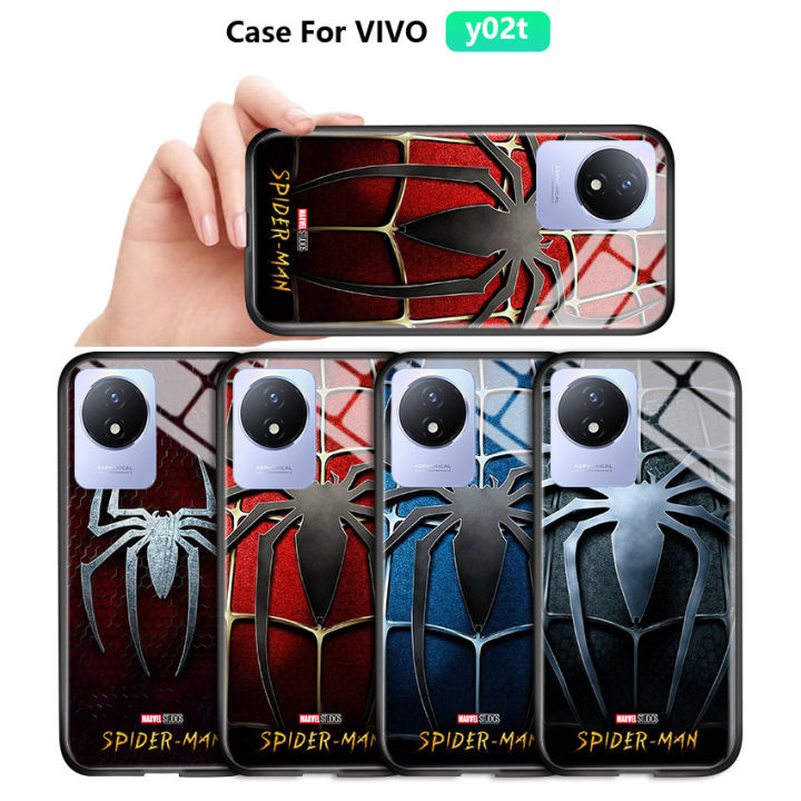 ggk-เคสโทรศัพท์สำหรับ-vivo-y02a-y02t-marvl-สำหรับเด็กผู้ชายเคสซูเปอร์ฮีโร่สำหรับผู้ชายสไปเดอร์แมนสไปเดอร์ผู้ชายเคสโลโก้แมงมุมกันกระแทกเคสโทรศัพท์หลังกระจกนิรภัยขอบนิ่ม