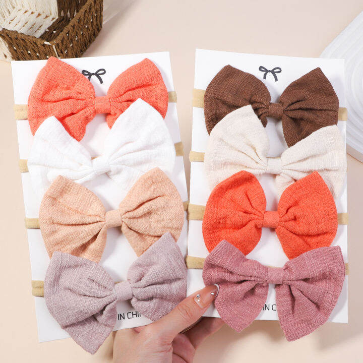 hot-4ชิ้นเซ็ตผ้าฝ้ายสีทึบเด็ก-bows-headband-สำหรับเด็กผู้หญิงไนลอนยืดหยุ่น-headwear-handmade-ทารกแรกเกิดเด็กวัยหัดเดินอุปกรณ์เสริมผม