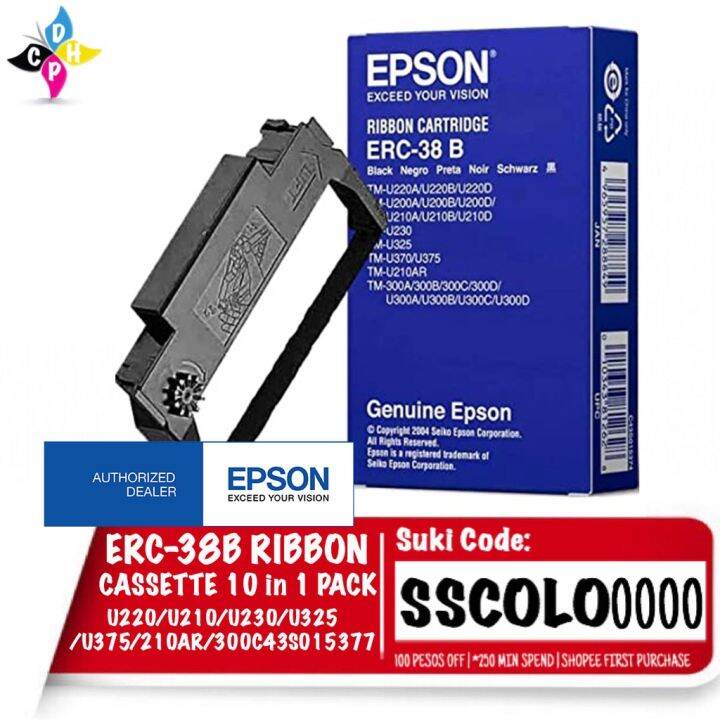 Epson ERC-38B BOX Of 10pc Genuine Ribbon Cartridge ERC-38 ERC38 ERC38B ...