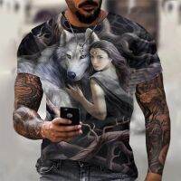 2023 3D Print Wolf T-shirt For Men Summer Oversized Short Sleeve Tops Pullover 2023 Fashion Streetwear Mens Cool Clothes Cheap Tees