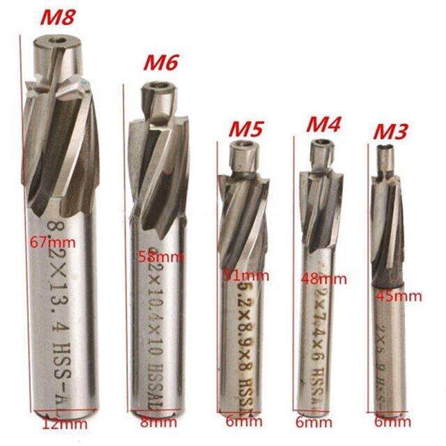 ·5pcs 4 Flute Countersink Piloted Counterbore Cutter Hss Flat Bolt Hole