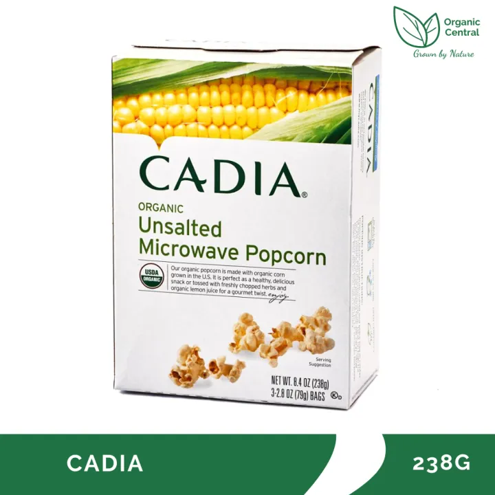 Cadia Organic Unsalted Microwave Popcorn 238g (3 x 79g bags) Lazada PH