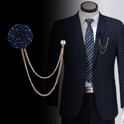 【cw】 Fabric Brooches Pins Metal Chain Tassel Men 39;s Collar Lapel Pin Men Korean Wedding Banquet Fashion Jewelry ！