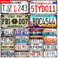 โปสเตอร์โลหะวินเทจ USA Texas New York California Car Number ป้ายทะเบียน Wall Bar Pub Garage Tin Plaques