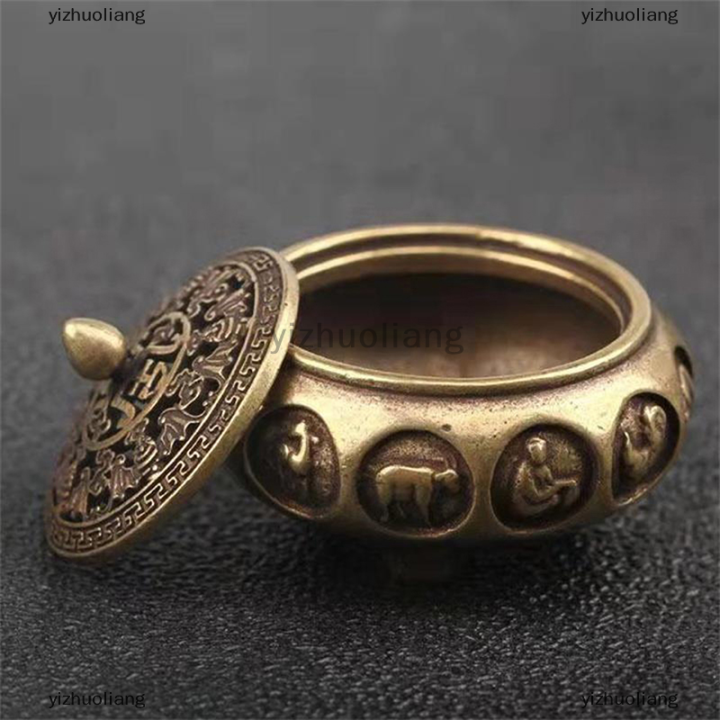 yizhuoliang-เตาธูป-retro-สิบสองราศีป้ายเตาธูปทองเหลืองที่ยึดกับฝาครอบ