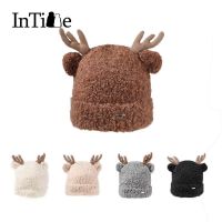 Winter Christmas Women Knitted Hat Deer Horn Lambwool Hat Thick Warm Ear Protection Females Hat Windproof Merry Christmas Caps