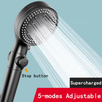 New high pressure black shower head 5 functions with switch onoff button spray Water Saving Shower Adjustable Bath showerheads