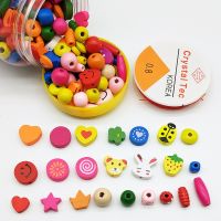 JunKang 30pcs mixed batch color cartoon perforated wooden children handmade beaded bracelet necklace material for jewelry making