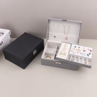 Two-Layer Leather Jewelry Box Organizer Earrings Rings Necklace Storage Case with Lock Women Girls Gift