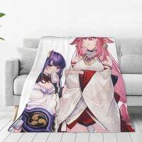 Genshin Impact Flannel Blanket Yae Miko Anime Vintage Throw Blanket for Home Hotel Sofa 125*100cm Plush Thin Quilt