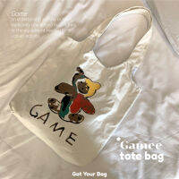 ?พร้อมส่ง? กระเป๋าผ้า กระเป๋าสะพายไหล่ ผ้าแคนวาส ลายมินิมอล สไตล์เกาหลี Gamee Totebag