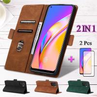 2 IN 1สำหรับ OPPO A94 4G OPPO F19 Pro เคสโทรศัพท์เรียบง่ายหนังพร้อมฟิล์มป้องกันหน้าจอเซรามิก