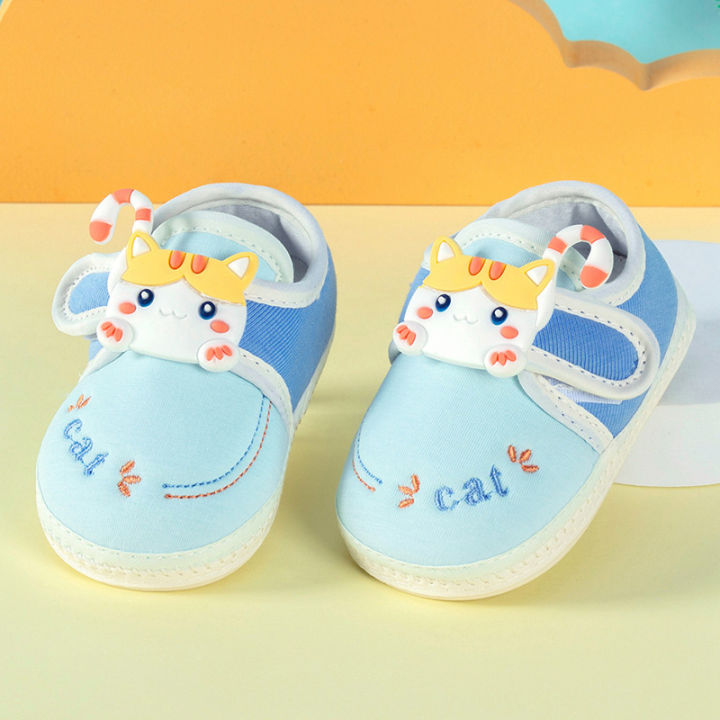 การ์ตูนแมวทารกเด็กเรียนรู้เดินรองเท้าน่ารักลื่นเด็กวัยหัดเดินแฟลตรองเท้านุ่ม-soled-รองเท้าเปลรองเท้าข้อเท้า0-12เดือน