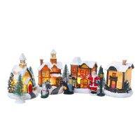 【ร้อน】1ชุดซานต้าครบชุด LuminousLight Up Xmas Tree Shop Village Decor Figurines