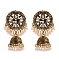 Bohemian Big Round Pattern Drop Bell Earrings Vintage Ethnic Indian Geometric Long Stud Earrings for Women Jewelry