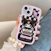 Mrhaha Casing+Bracket for Huawei Y9 Prime 2019 Y9s Nova 3e 4e Y70 Y90 3i 7i 5T Y7A P30 P20 Nova 6 7 SE 9 Honor 8X Fashion Big Wave Checked Cartoon Kuromi Cute Silicone Phone Case Protective Back Cover?Ready Stock?