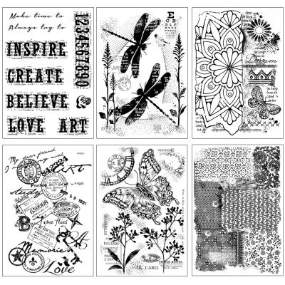 Vintage Background Clear Silicone Stamp Retrro Dragonfly Butterfly Stamps for DIY Scrapbooking/photo Album Decorative 11*16cm  Scrapbooking