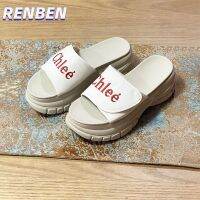 RENBEN การค้าต่างประเทศขายส่งผู้หญิงใหม่ปักตัวอักษรฟองน้ําเค้กหนา soled Slip-on Heightening รองเท้าแตะและรองเท้าแตะสําหรับผู้หญิง V725