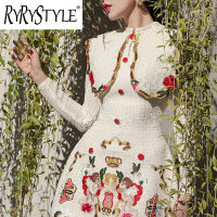 RYRYSTYLE ชุดเดรสเข้ารูปสำหรับใส่ทำงานผ้าลูกไม้ชุดกระโปรงเข้ารูปสำหรับฤดูใบไม้ร่วงขนาดเล็กงานเย็บปัก