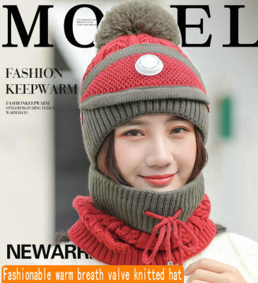 Winter woolen hat and velvet thickened windproof and cold-proof earmuffs, three-piece warm knitted hat