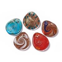 5pc Handmade Gold Sand Lampwork Pendants Teardrop Mixed Color About 32mm wide 41mm long hole: 5mm