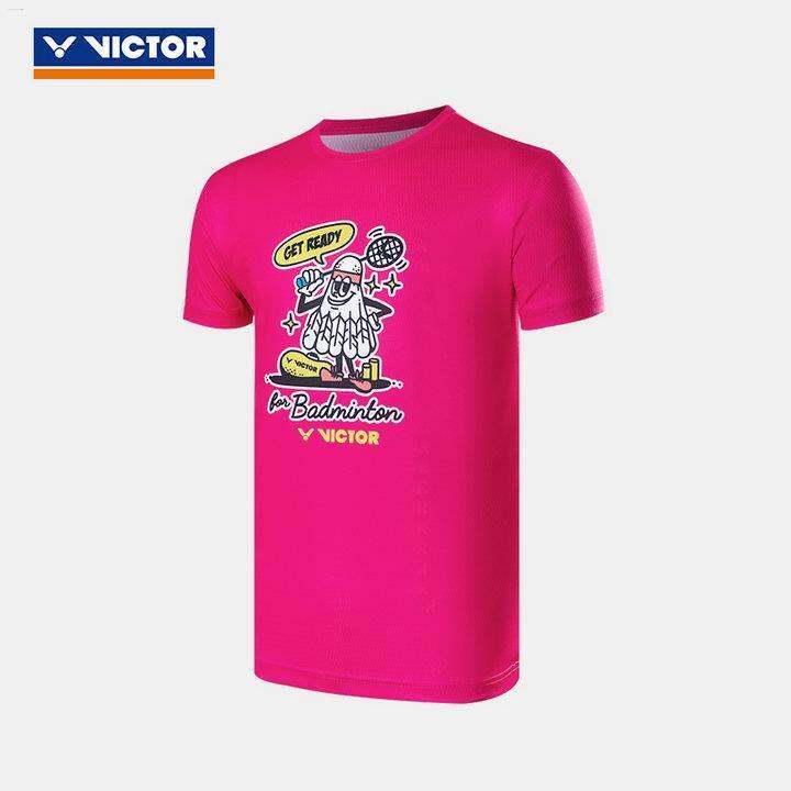 victor-victor-victory-ชุดกีฬาแบดมินตันชายและหญิงเสื้อวัฒนธรรมเสื้อการ์ตูนเสื้อยืดแขนสั้นถักสบาย30039เหมาะสม