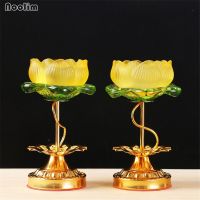 (Gold Seller) NOOLIM Alloy Lotus Flower Metal Candle Holders Home Decor High Imitation Glass Candle Stand Holder Buddhism Candlesticks