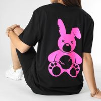 เสื้อยืดแขนสั้นคอกลมราคา เสื้อยืด ลาย M⁄Me PARIS Lapin Noir Rose fluo สําหรับผู้ชาย และผู้หญิงCotton 100%  [S-5XL]S-5XL