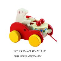 Wooden Car Toy Pull Toy Animal FrogRoosterBearBunny Vehicle Playset Crashproof Mini Car Toddler Favor Handheld Toy