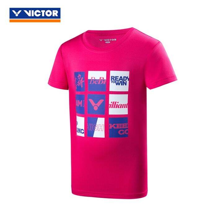 เสื้อยืดชุดกีฬาแบดมินตัน-victor-victory-victor-แขนสั้นสำหรับเด็กชายและเด็กหญิง22000td-การแข่งขันสนูปี้แฟชั่น