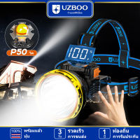 UZBOO ไฟฉายคาดหัว ไฟฉายคาดศีรษะ LED อันทรงพลัง ไฟหน้าแบบเหนี่ยวนำ แบบชาร์จไฟในตัว ไฟฉายกันน้ำ แสงสีขาว ไฟ ไฟฉาย ไฟฉายคาดศรีษะ หรี่ไฟได้ ไฟฉายคาดหัว ไฟฉายส่องกบ ไฟฉายส่องสว่างใช้งานในที่มืด ไฟฉุกเฉินแบบชาร์จ USB โคมไฟติดหัว สำหรับวิ่งกลางแจ้ง ตกปลา เดินป่า