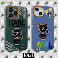 3D Cool แฟชั่น Karl Electroplate หนัง TPU 3 In 1เคสโทรศัพท์สำหรับ Apple iPhone 14 13 12 11 Pro Max Soft ซิลิโคน Anti-Drop ป้องกันปกหลังกรณีมือถือสีเขียวสีฟ้า