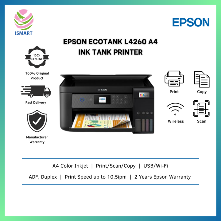 Epson Printer L4260 EcoTank A4 Ink Tank ( Print, Scan, Copy, Wi-Fi ...