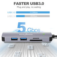 2-In-1 5พอร์ต USB 3.1 Type-C ความเร็วสูง USB C Hub พร้อม Hub 3.0 2.0 5Gbps TF SD Reader สล็อต PD สำหรับ Pro Air USB C Splitter