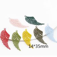 20pcs/Lot New Fashion Red Gold Color Filigree Stamping Charms DIY Earring Making Painted Wings Pendant 14x35mm