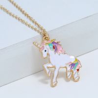 [COD] NZ0967 AliExpress hot selling unicorn necklace new alloy pendant drop oil