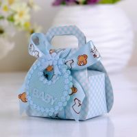 6/12pcs Bear Shape DIY Paper Wedding Gift Christening Baby Shower Party Favor Boxes Dragee Candy Box with Bib Tags &amp; Ribbons Gift Wrapping  Bags