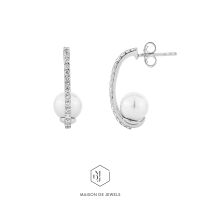 Maison de Jewels - Classic MOP Pave Earrings ต่างหูเงินแท้ ต่างหูคลาสสิก มุก ต่างหูออกงาน ต่างหูดีไซน์ ต่างหูใส่ทุกวัน