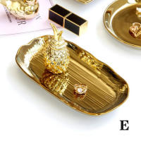 Ceramic Tray Golden Jewelry Box Storage Box Home Decor Holder Trays Decorative Organizer Candle Holder for Bathroom Living Room