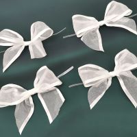 30 Pcs/pack 11cm White Wide-brimmed Organza Bow Ribbon Clothing Accessories Handmade DIY Crafts Making Home Decoration