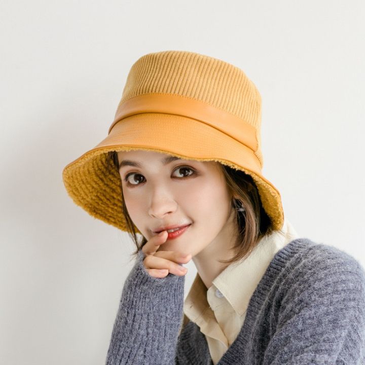 หมวกบักเก็ตกันหนาว-หมวกผ้าลูกฟูก-หมวกบักเก็ตผ้าลูกฟูก-หมวกผู้หญิง-หมวกผ้าสไตล์ญี่ปุ่น-มีหลายสีให้เลือก